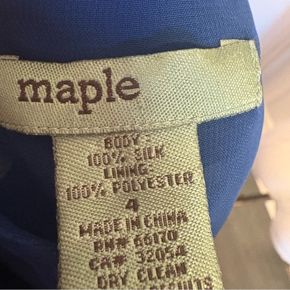 Anthropologie Maple 100% Silk Leaf Print Blue Dress - Picture 3 of 3